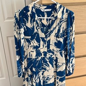 Zara Blue/Beige Print Maxi Shirt Dress